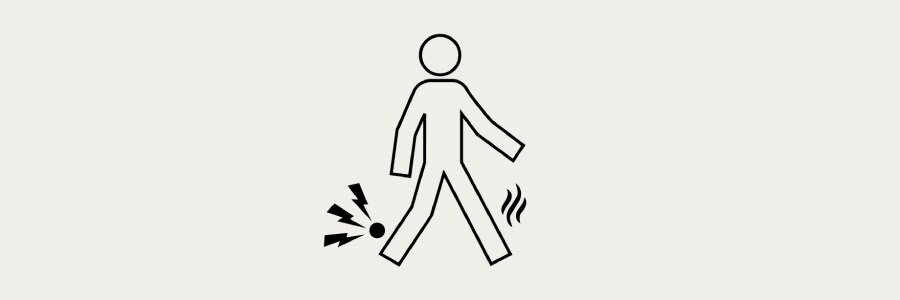 Illustration of a person walking, with pain indicators shown near the left foot and heat lines near the right leg. The graphic represents the reduction of pain and discomfort during movement, indicating that symptoms are improving 